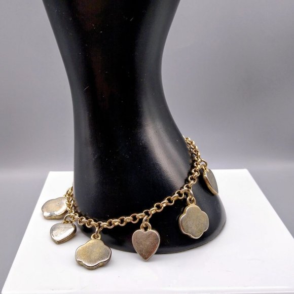 Vintage Hearts and Flowers Charm Bracelet, Silver Tone Dangle Bangle Whimsical - Picture 3 of 5